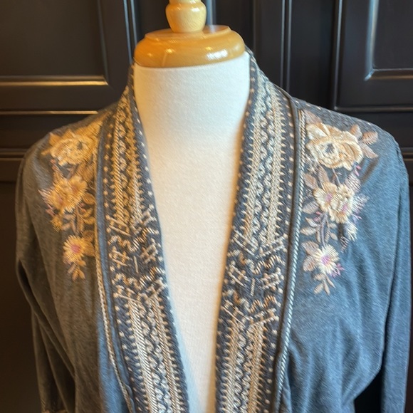 Johnny Was Long Embroidered Cardigan Gray - Picture 2 of 10